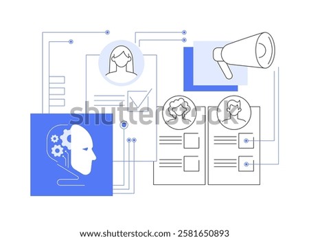 AI-Powered Influencer Marketing Analysis abstract concept vector illustration. AI identifying influencers, improving campaigns, social media marketing, influencer engagement abstract metaphor.