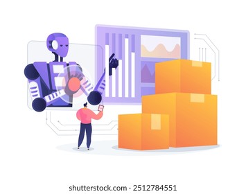 AI-Powered Inventory Management conceito abstrato ilustração vetorial. Comércio eletrônico. Otimize os níveis de inventário, preveja os estoques com as ferramentas de IA. Tecnologia de IA do armazém. metáfora abstrata.