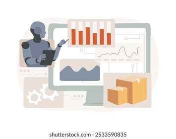 AI-Powered Inventory Management conceito abstrato ilustração vetorial. Comércio eletrônico. Otimize os níveis de inventário, preveja os estoques com as ferramentas de IA. Tecnologia de IA do armazém. metáfora abstrata.