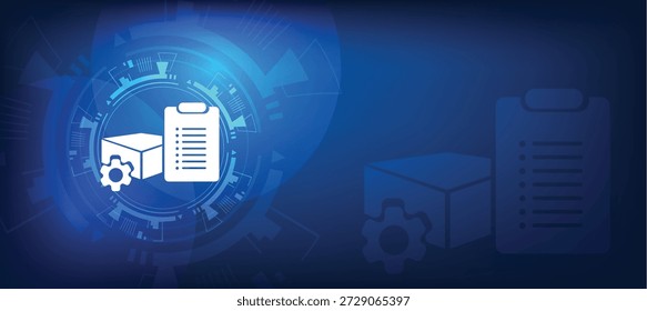 Ícone de gerenciamento de inventário ativado por IA com design de controle abstrato azul