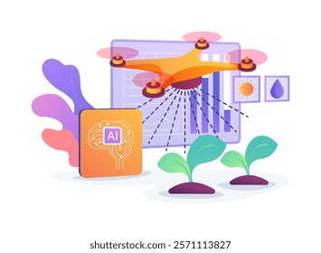 AI-Powered Irrigation Management abstract concept vector illustration. Agriculture. Optimize irrigation schedules with AI analysis of soil moisture. AI Technology. abstract metaphor.