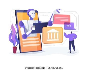 AI-Powered Legal Chatbots abstract concept vector illustration. Legal Services. Providing clients with legal advice and information with AI-driven chatbots. AI Technology. abstract metaphor.