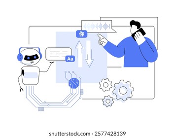 AI-Powered Multi-Language Support abstract concept vector illustration. AI providing multilingual support, using real-time translation, enhance global service, customer service abstract metaphor.