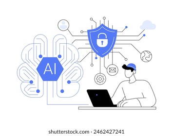 AI-Powered Network Security abstract concept vector illustration. Cybersecurity. Secure networks with AI monitoring for suspicious activities and intrusions. AI Technology. abstract metaphor.