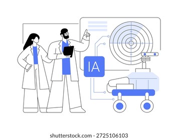 ILUSTRACIÓN VECTORIAL de concepto abstracto de navegación planetaria con motor de IA. Exploración espacial. La navegación por rover planetaria impulsada por IA mejora la eficiencia y la comprensión.