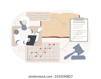 Ilustração vetorial de conceito abstrato da análise preditiva baseada em IA. Serviços jurídicos. Preveja resultados e tendências legais com base em dados históricos de casos. Tecnologia AI. metáfora abstrata.