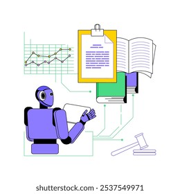 Ilustração vetorial de conceito abstrato da análise preditiva baseada em IA. Serviços jurídicos. Preveja resultados e tendências legais com base em dados históricos de casos. Tecnologia AI. metáfora abstrata.