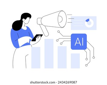 AI-Powered Predictive Marketing Insights abstract concept vector illustration. Marketing and Advertising. Analyze data and predict future trends, decision-making AI Technology abstract metaphor.