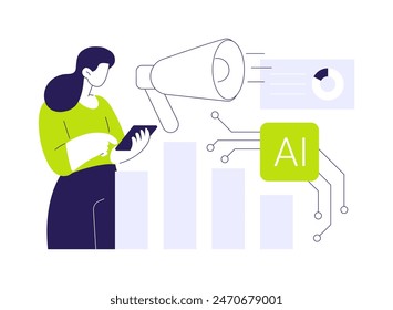 AI-Powered Predictive Marketing Insights abstracto concepto de Ilustración vectorial. Marketing y Publicidad. Datos de Analyze y predicción de tendencias futuras, toma de decisiones de la Tecnología de IA metáfora abstracta.