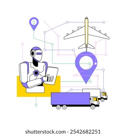 AI-Powered Route Optimization abstract concept vector illustration. Transportation and Logistics. Logistics efficiency, optimizing delivery schedules with AI Technology. abstract metaphor.