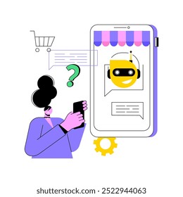 AI-Powered Sales Chatbot Assistance abstract concept vector illustration. Sales. AI chatbots providing product information and FAQs to potential customers. AI Technology. abstract metaphor.