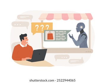 AI-Powered Sales Chatbot Assistance abstraktes Konzept, Vektorgrafik. Vertrieb. KI-Chatbots, die potenziellen Kunden Produktinformationen und FAQs bereitstellen. KI-Technologie. abstrakte Metapher.