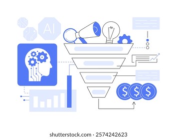 AI-Powered Sales Pipeline Management abstract concept vector illustration. AI managing sales pipelines, organizing leads, improving workflows, CRM integration abstract metaphor.