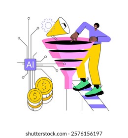 AI-Powered Sales Pipeline Management abstract concept vector illustration. AI managing sales pipelines, organizing leads, improving workflows, CRM integration abstract metaphor.