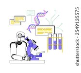 AI-Powered Scientific Discovery abstract concept vector illustration. Research and Development. AI algorithms analyzing data and patterns, medicine and science. AI Technology. abstract metaphor.