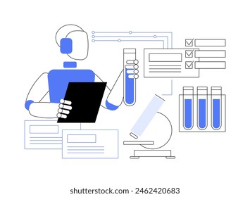 ILUSTRACIÓN VECTORIAL de concepto abstracto de descubrimiento científico impulsado por IA. Investigación y desarrollo. Algoritmos de IA que analizan datos y patrones, medicina y ciencia. TECNOLOGÍA de IA. metáfora abstracta.