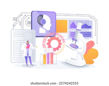 AI-Powered Scientific Discovery abstract concept vector illustration. Research and Development. AI algorithms analyzing data and patterns, medicine and science. AI Technology. abstract metaphor.