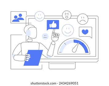 KI-gestützte Gefühlsanalyse abstraktes Konzept Vektor-Illustration. Datenanalyse. Analysieren Sie die öffentliche Reaktion auf Produkte, Dienstleistungen oder Marken mit KI-Tools. KI-Technologie. Abstrakte Metapher.