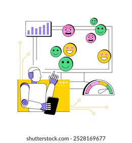 AI-Powered Sentiment Analysis abstract concept vector illustration. Data Analysis. Analyze public reaction to products, services, or brands with AI tools. AI Technology. abstract metaphor.