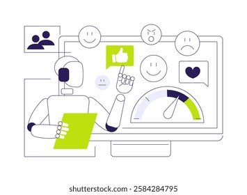 AI-Powered Sentiment Analysis abstract concept vector illustration. Data Analysis. Analyze public reaction to products, services, or brands with AI tools. AI Technology. abstract metaphor.