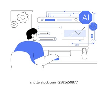 AI-Powered SEO Optimization abstract concept vector illustration. AI suggesting keywords, improve search rankings, optimize SEO strategies, content optimization, web visibility abstract metaphor.