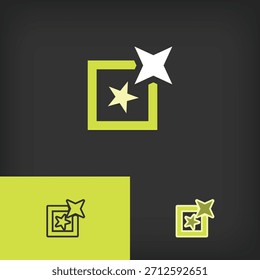 AI-powered square star logo. Unique design with color gradients. Ready-to-use template for both flat and linear styles.