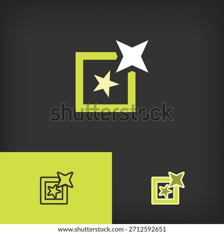 AI-powered square star logo. Unique design with color gradients. Ready-to-use template for both flat and linear styles.