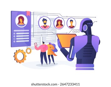 Correspondência em Equipe Alimentada por IA: Ilustração de vetor de conceito abstrato. Os sistemas de IA analisam habilidades e personalidades para formar equipes equilibradas e de alto desempenho.