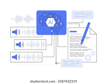 AI-Powered Transcription abstract concept vector illustration. AI transcribing audio and meeting, enhancing accessibility, using transcription tools, improving content creation abstract metaphor.