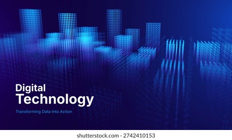 AI-Powered Urban Infrastructure With Glowing Data Points Forming a Modern Cityscape. Future Investment Concept With Abstract Blue City Lights and Digital Transformation. Vector Illustration.