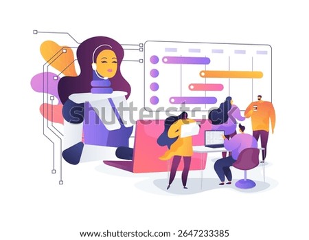 AI-Powered Virtual Office Assistants abstract concept vector illustration. AI assistants manage remote work tasks, such as scheduling and task prioritization. abstract metaphor.