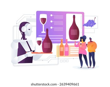 AI-Powered Wine Tasting Analysis abstract concept vector illustration. AI evaluates wine flavors to recommend pairings. abstract metaphor.