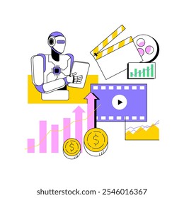 AI-Predictive Box Office Sucesso abstrato conceito vetor ilustração. Entretenimento. Preveja o desempenho de bilheteria e a recepção do público de filmes usando análise de IA. metáfora abstrata.