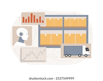 AI-Predictive Demand Analysis conceito abstrato vetor ilustração. Transporte e Logística. Previsão da demanda do cliente com base nos dados de vendas e nas tendências de mercado. Tecnologia AI. metáfora abstrata.