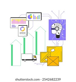 AI-Predictive Demand Analysis conceito abstrato vetor ilustração. Transporte e Logística. Previsão da demanda do cliente com base nos dados de vendas e nas tendências de mercado. Tecnologia AI. metáfora abstrata.