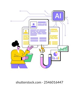 AI-Predictive Employee Retention abstraktes Konzept, Vektorgrafik. Humanressourcen. Vorhersage potenzieller Mitarbeiterfluktuation, proaktive Aufbewahrungsstrategien. KI-Technologie. abstrakte Metapher.