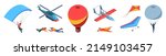 Air adventure. Hang gliders air balloons parachuting tandem jumpers garish vector flying travellers