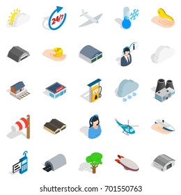 Air adventure icons set. Isometric set of 25 air adventure vector icons for web isolated on white background