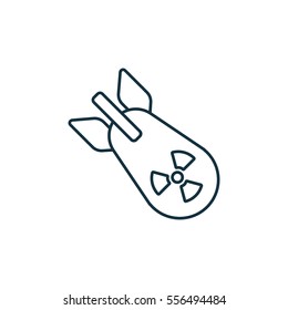 Air atom bomb isolated line icon on white background; weapon