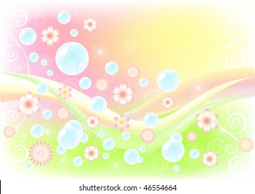 Air background with soap bubbles. Vector illustration.