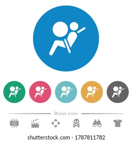 Air bag dashboard indicator flat white icons on round color backgrounds. 6 bonus icons included.