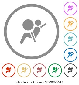Air bag dashboard indicator flat color icons in round outlines on white background