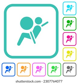 Air bag dashboard indicator vivid colored flat icons in curved borders on white background