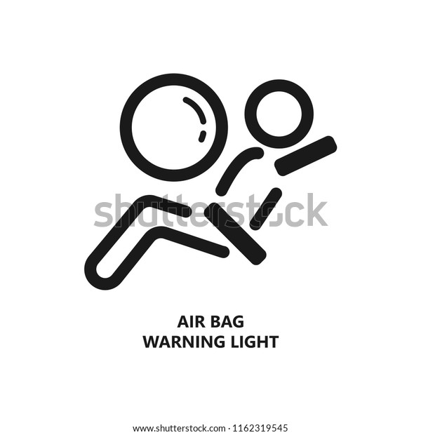 Air Bag\
Warning Light with text, car dashboard icon. Stroke outline style.\
Line vector. Isolate on white\
background.