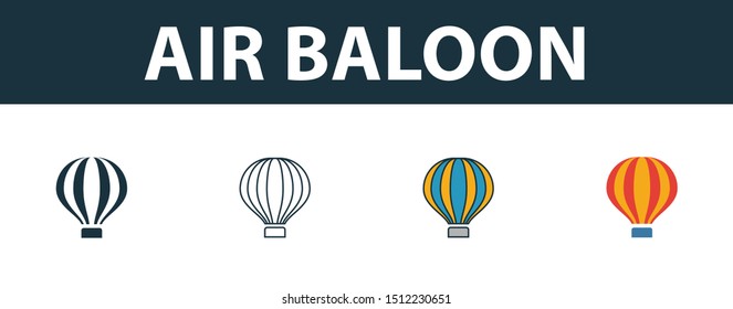Air Ballon icon set. Four elements in diferent styles from transport icons collection. Creative air ballon icons filled, outline, colored and flat symbols.