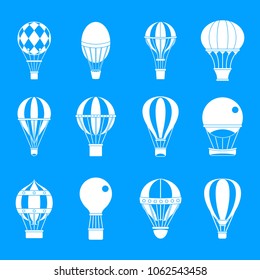 Air ballon icon set. Simple set of air ballon vector icons for web design isolated on blue background