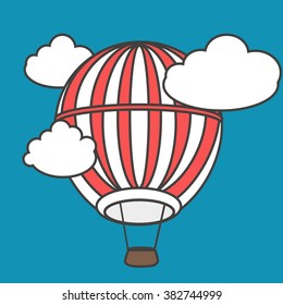Air ballon vector illustration. Air transport with clouds background 