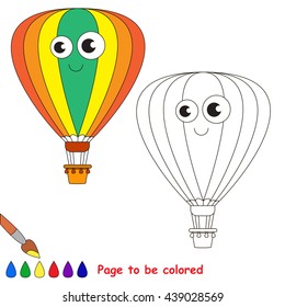 Air balloon to be colored. Coloring book to educate kids. Learn colors. Visual educational game. Easy kid gaming and primary education. Simple level of difficulty. Coloring pages.