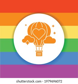 Air balloon black glyph icon. LGBT support. Rainbow free love. Human rights and tolerance. Sign for web page, mobile app, social media, logo.