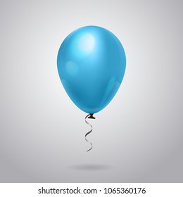 Air Balloon Bright Blue Decoration With Ribbon Isolated On Grey Background